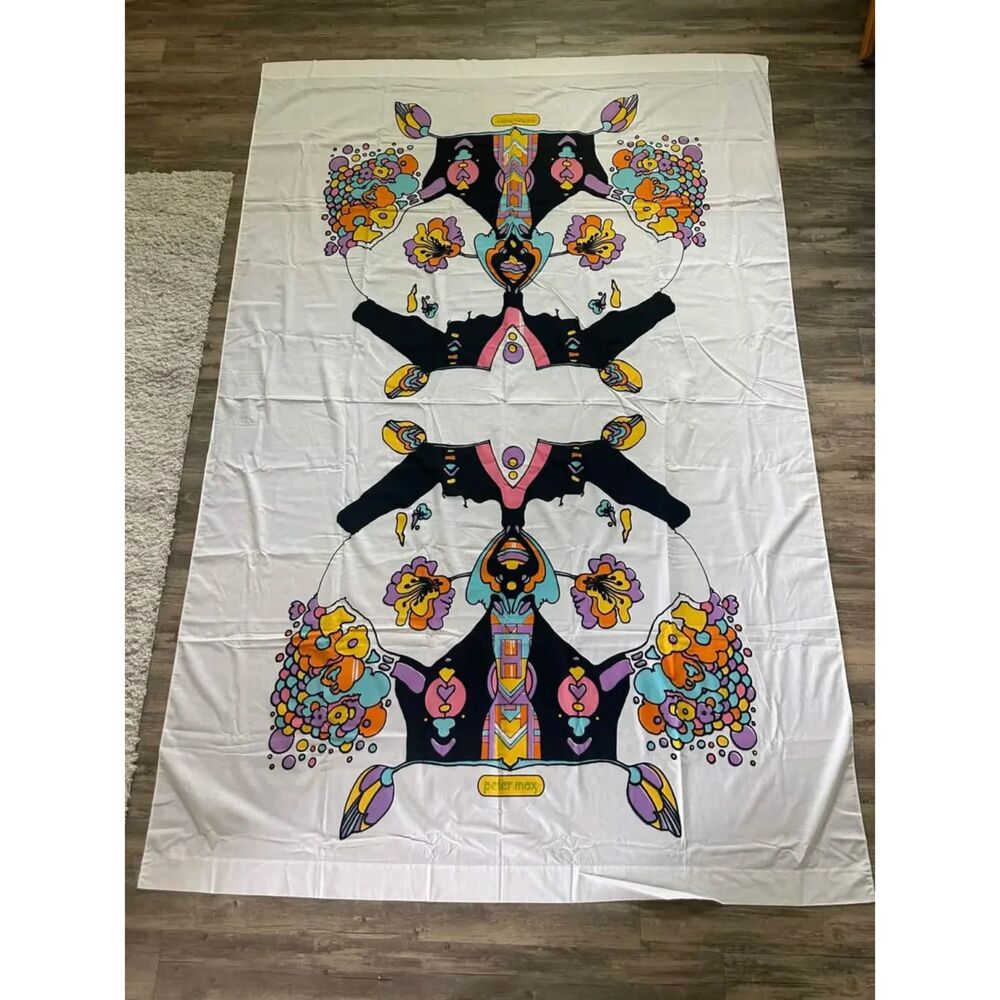 Vintage 1960s Peter Max Bed Sheet Colorful Pyschedelic Pop Art Style 66X104